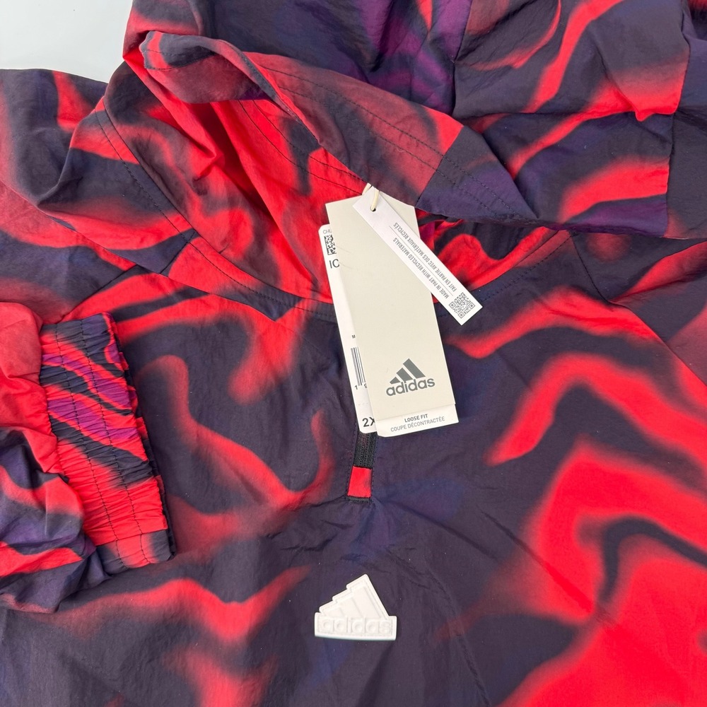 Adidas Hooded Sweatshirt Mens 2XL Red Black Marbled Quarter Zip IC3708 Loose Fit